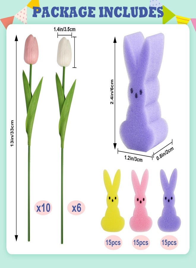 letesult Easter Bunny Vase Filler Decorations, 16 PCS Tulips Artificial Flowers & 45 PCS Bunnies Vase Filler Kit, Easter Spring Rabbit Flowers Vase Filler for Table Centerpiece Spring Home Decoration - Image 2